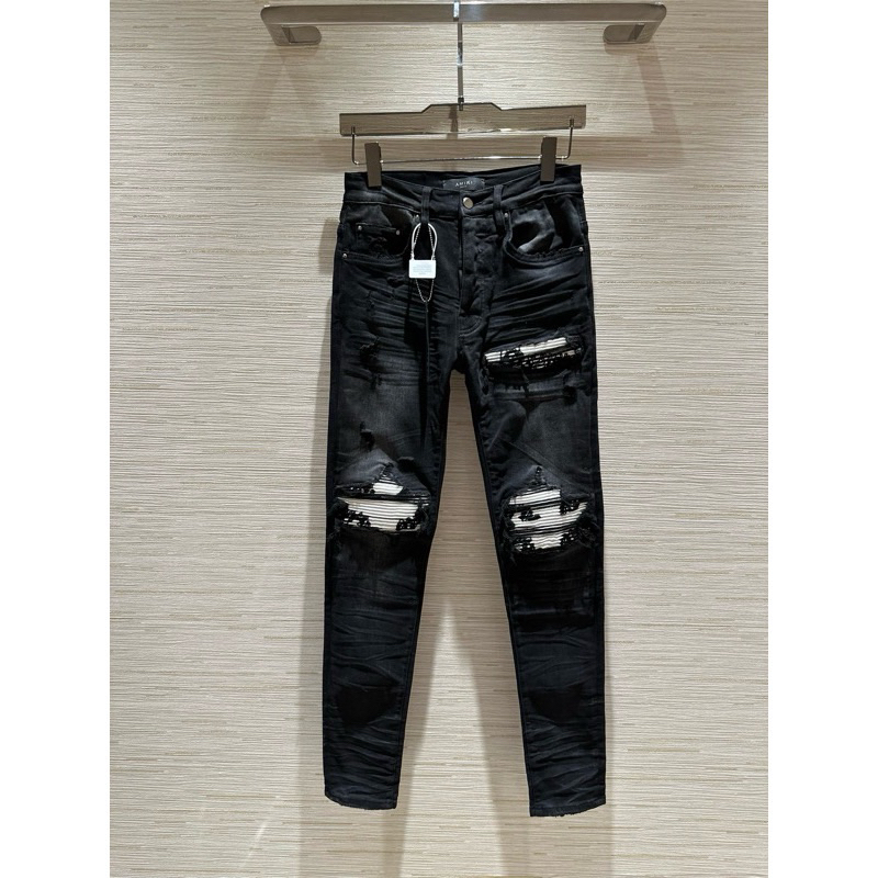 ️คุณภาพสูง ️Amiri Jeans_black Amiri Pants พร้อมแพทช์สีขาวลวดลายประณีต รุ่นพรีเมี่ยม1