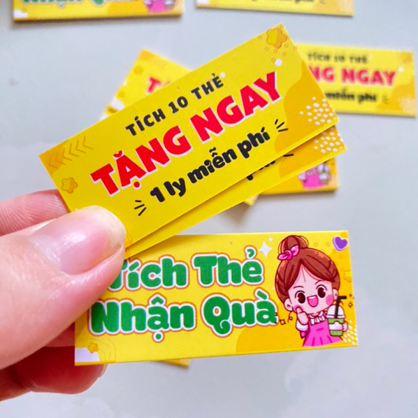 บัตรสะสมแต้มจิ๋ว 100 ใบ ขนาด 2x5,4ซม บัตรเอิร์นรับของขวัญ สะสม 10 ใบ แถมฟรีถ้วย 1 ใบ