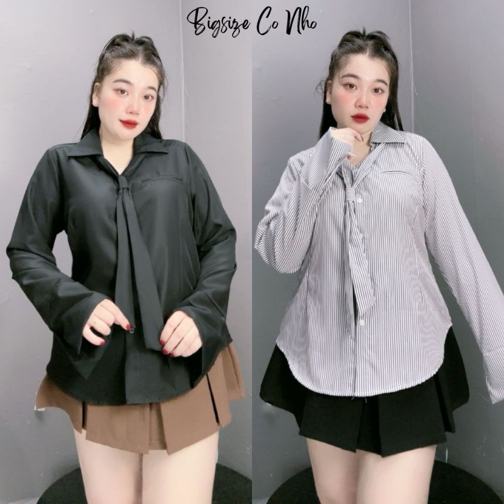 เสื้อเชิ้ตหญิงออกแบบสํานักงานแขนยาวเกาหลีผูกลายสก๊อตสวย (ขนาดใหญ่) - เอสเอ็ม168