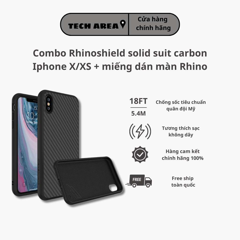 เคสคาร์บอนสูทแข็ง Rhinoshield พร้อมตัวป้องกันหน้าจอ Rhinoshield สําหรับ iPhone X/XS