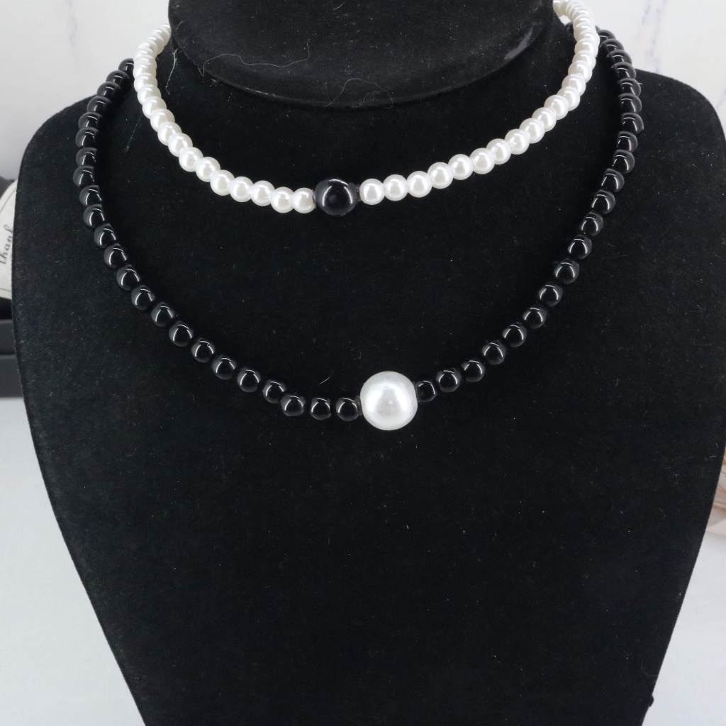 สร้อยคอโชคเกอร์หยกขาวดําโดดเด่น-แอล012