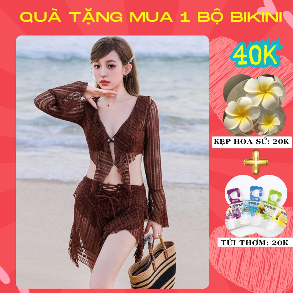 [LIFTED FRAME SHIRT V1] ชุดว่ายน้ําบิกินี่ชายหาด Set พร้อมรายละเอียดคอนซีลเลอร์ 3 ชิ้น เสื้อคลุมกันแ