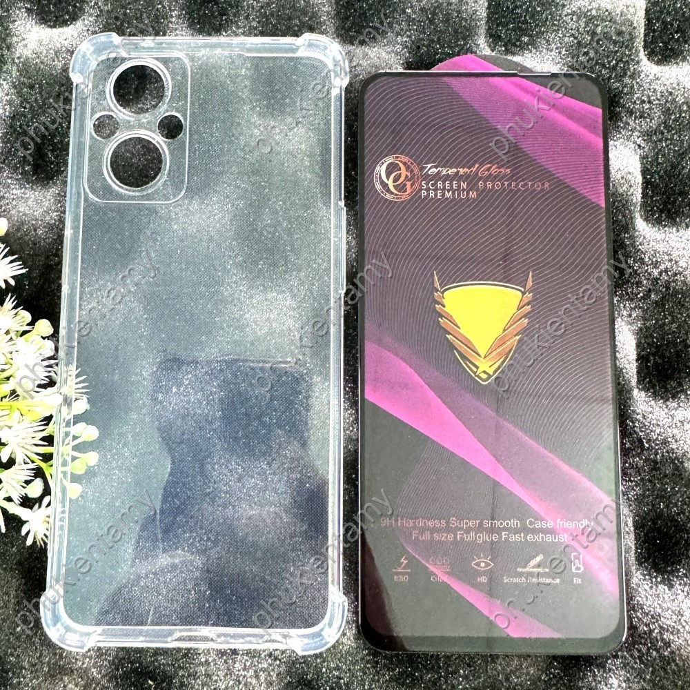 Oppo RENO 8Z 5G / 7Z 5G - เคส TPU โปร่งใสกันกระแทกและกระจกนิรภัยแบบเต็มหน้าจอ OG ของแท้