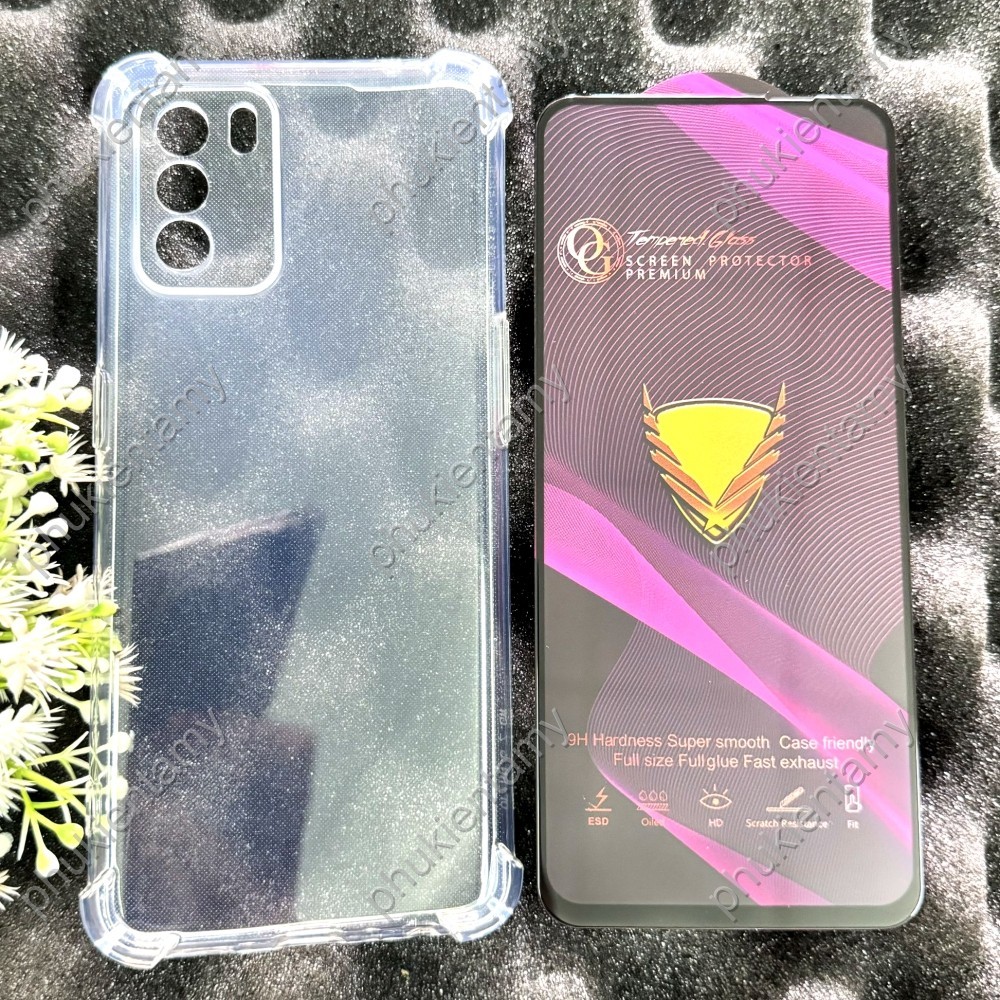 Oppo RENO 6Z 5G - เคส TPU โปร่งใสกันกระแทกและกระจกนิรภัยแบบเต็มหน้าจอ OG ของแท้