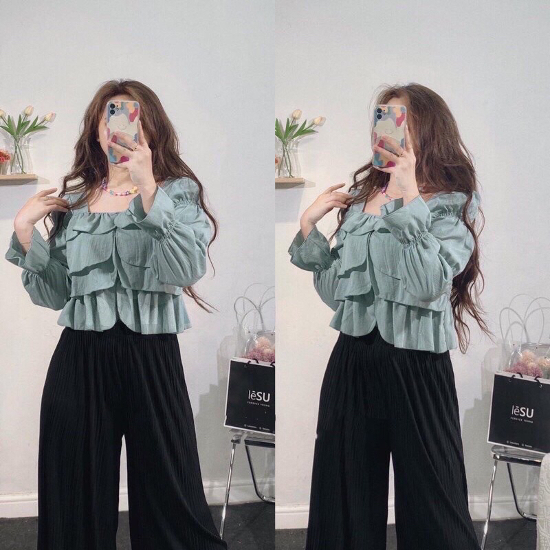 เสื้อเชิ้ตผู้หญิงแขนยาวแบบสั้นพับทรงเป็นชั้นๆเพื่อออกไปปาร์ตี้น่ารักรหัส A82