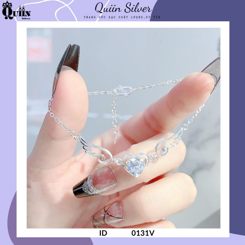 S925 Quiin สร้อยข้อมือเงิน/สร้อยข้อมือ - รูปหัวใจปีกนางฟ้าสําหรับผู้หญิง 0131V