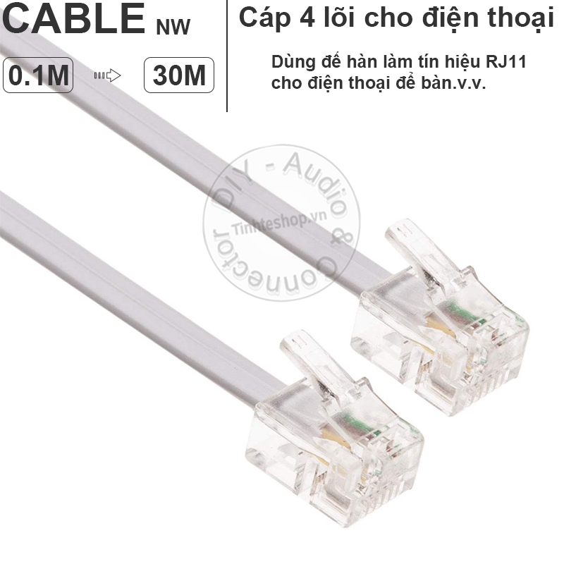 สายโทรศัพท์แบบคงที่ RJ11 6P4C 8 ถึง 30 เมตร - สายสัญญาณ 4-core 6P4C RJ11