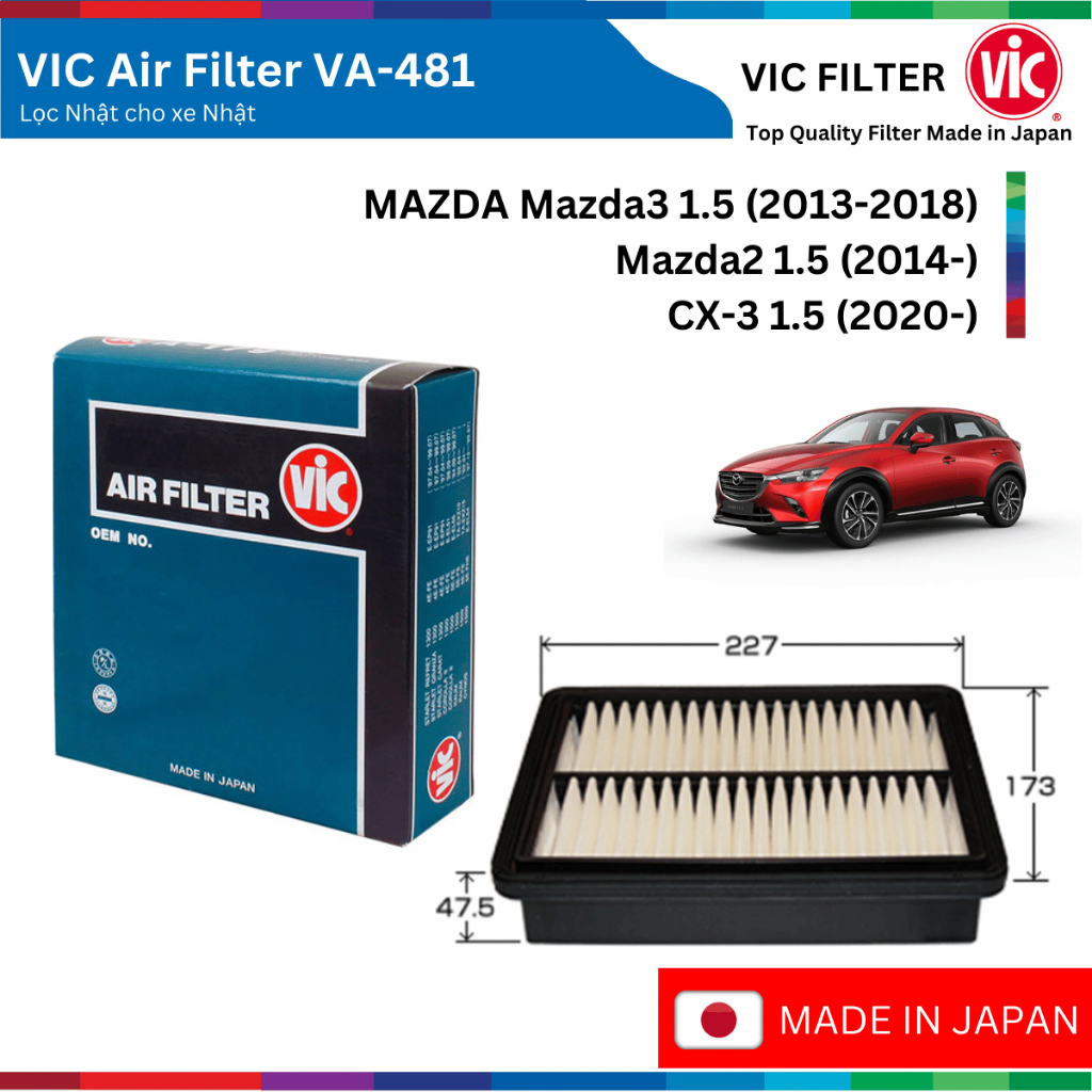 VIC กรองอากาศ กรองอากาศเครื่องยนต์, MAZDA Mazda3 Mazda2 CX-3 รุ่นปี 2013 ถึงปัจจุบัน