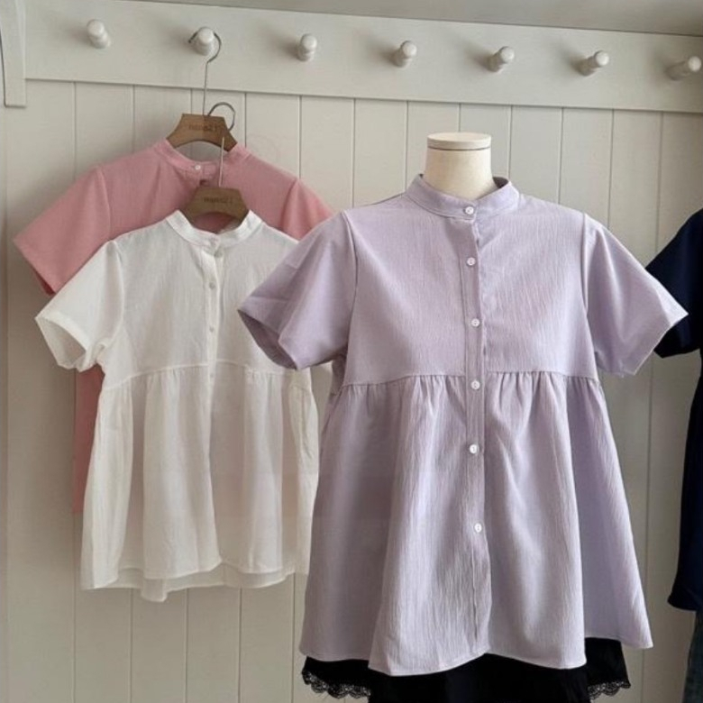 เสื้อคอกลมแขนสั้น 4 สีสําหรับผู้หญิงเสื้อเบบี้ดอลล์พาสเทลน่ารัก