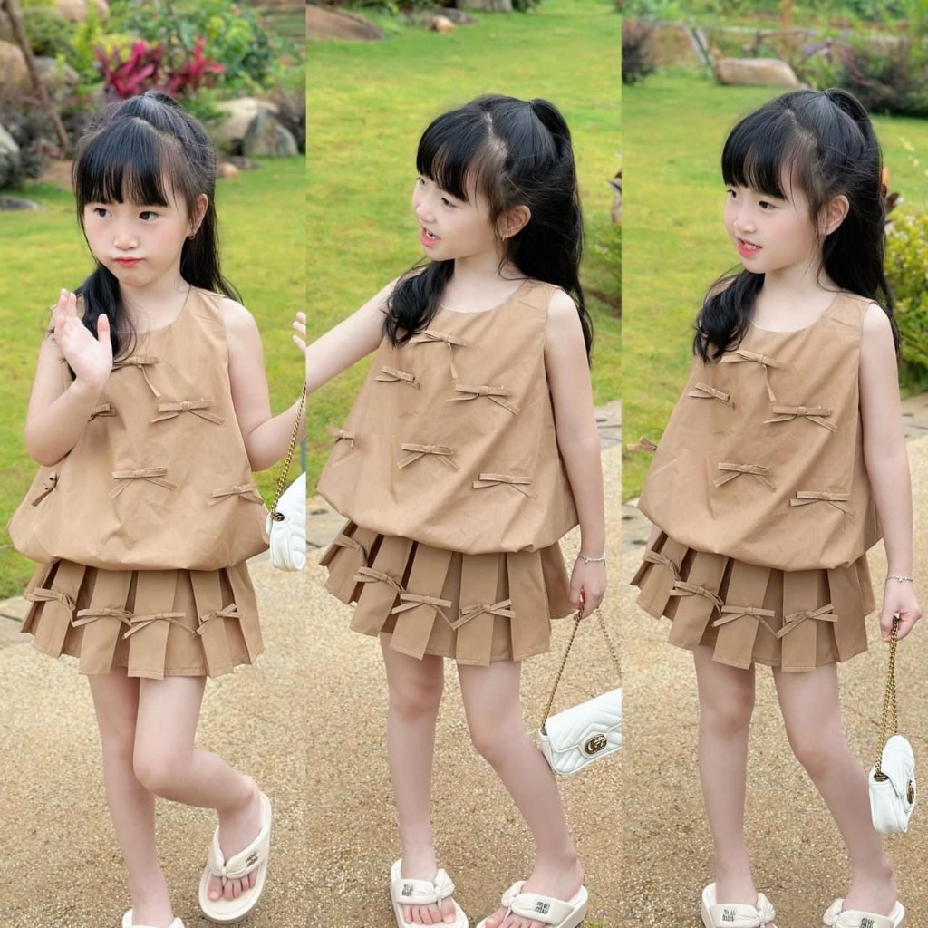 ชุดสาว 2-Strap น่ารักพร้อมโบว์สําหรับวันหยุดจาก 1 ปีถึง 7 ปี OLD
