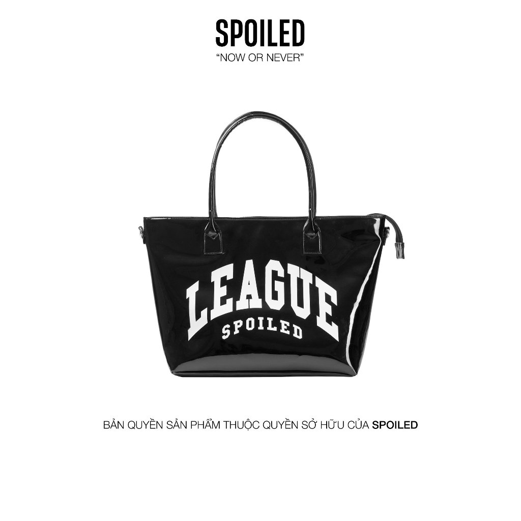 League Large SPOILED Tote Bag หนัง PU พรีเมี่ยม / สีดําเงา