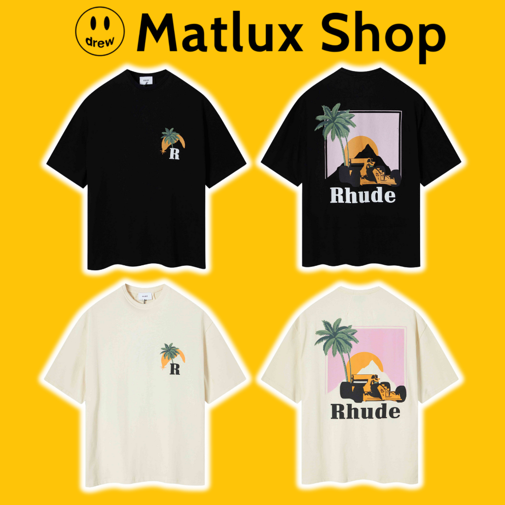 [BEST QUALITY] RHUDE MIAMI GP MOONLIGHT TEE ผ้าคอตตอนคุณภาพสูง เสื้อต้นมะพร้าว RHUDE สไตล์สตรีท