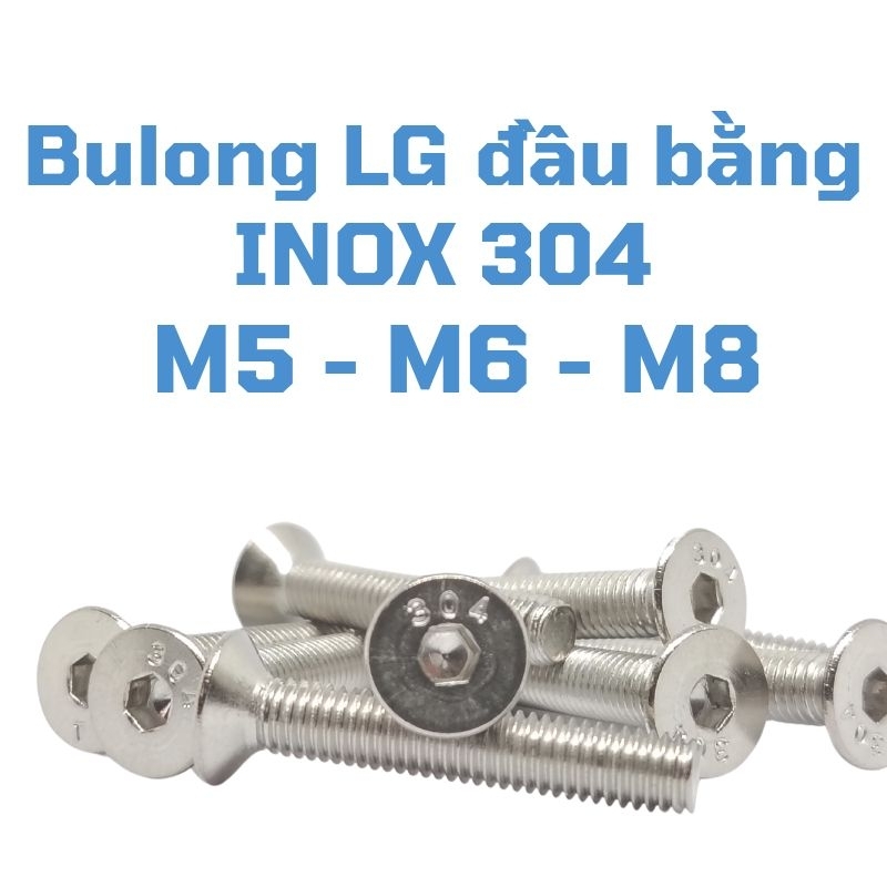 น็อตหกเหลี่ยมหัวแบนและหัวเรียว INOX 304 - M5, M6, M8 - (10 ตัว)