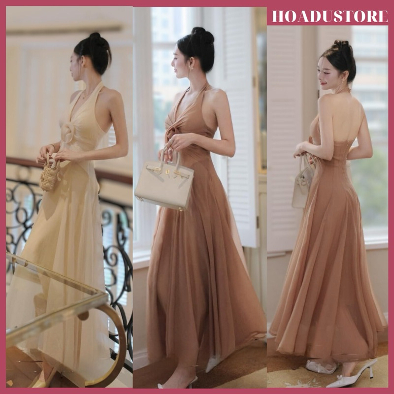 [ภาพพื้น] Ali Pearl Floral Collar Maxi Dress for Elegant Party Wear