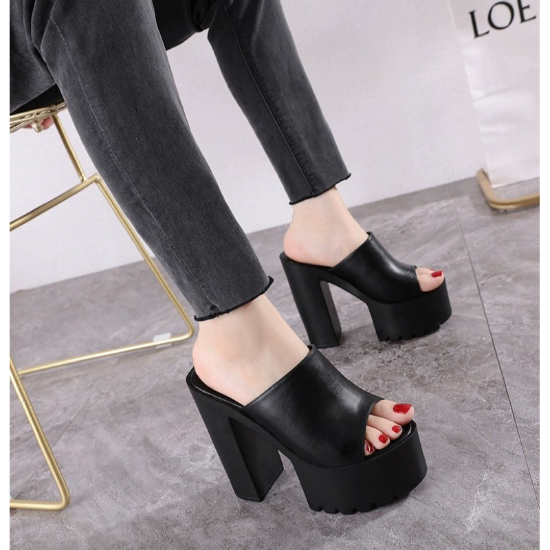 Super SUPER SMOOTH 14p LEATHER STRAP HIGH HEEL SLIPPERS