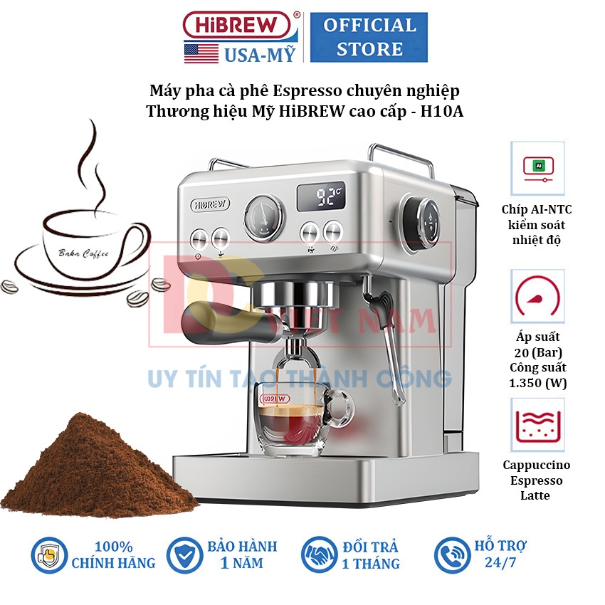 Máy pha cà phê Espresso chuyên nghiệp thương hiệu Mỹ HiBREW H10A (Bảo hành 12 tháng)