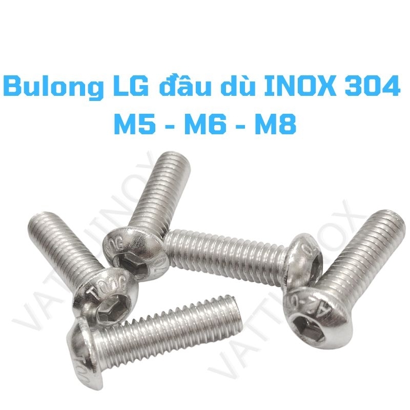 กลอนหกเหลี่ยมโม (หัวกลม) INOX 304 - M5, M6, M8 (10 ตัว)