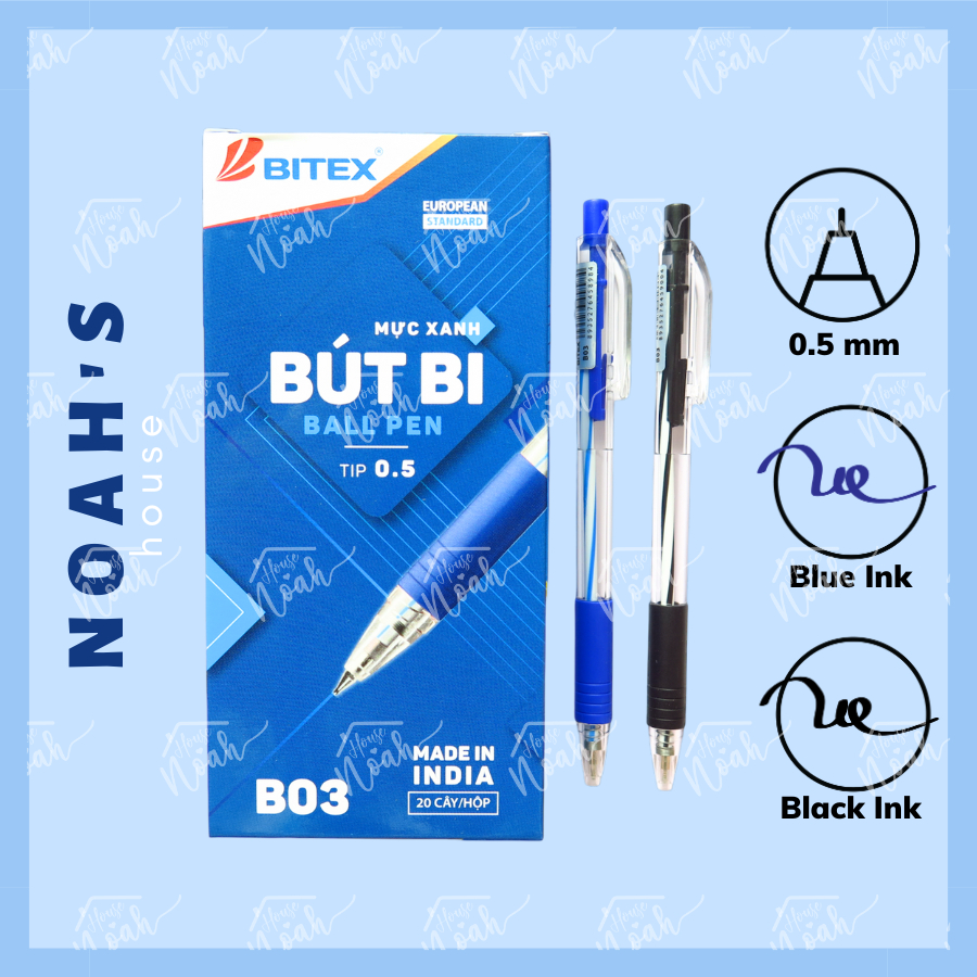 [NOAHS HOUSE] BITEX Ball Pen B03 0.5mm Nib หมึกสีน้ําเงิน สีดํา