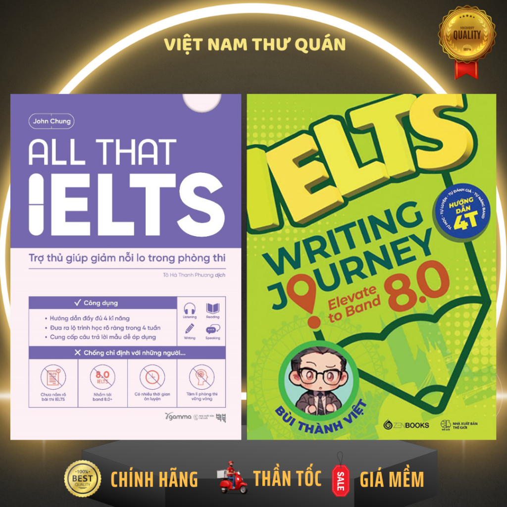 หนังสือ - คําสั่งผสม 2 เล่ม All That IELTS + IELTS Writing Journey Elevate To Band 8.0