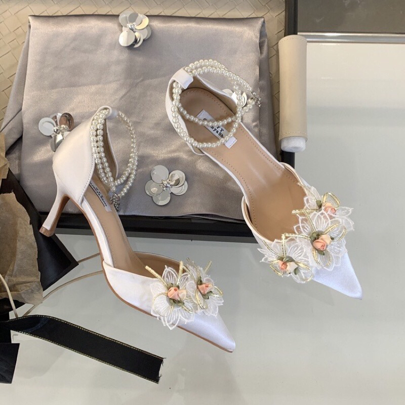 (จากขนาดหลัง) Wedding Flower High Heels / Mieo Shoes Wedding Shoes / QC Fullbox Standard Brand GYY G