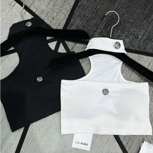 เสื้อครอปติดกระดุมที่น่าสนใจบุคลิกอินเทรนด์ คอปกโช้คเกอร์ รหัส ก166