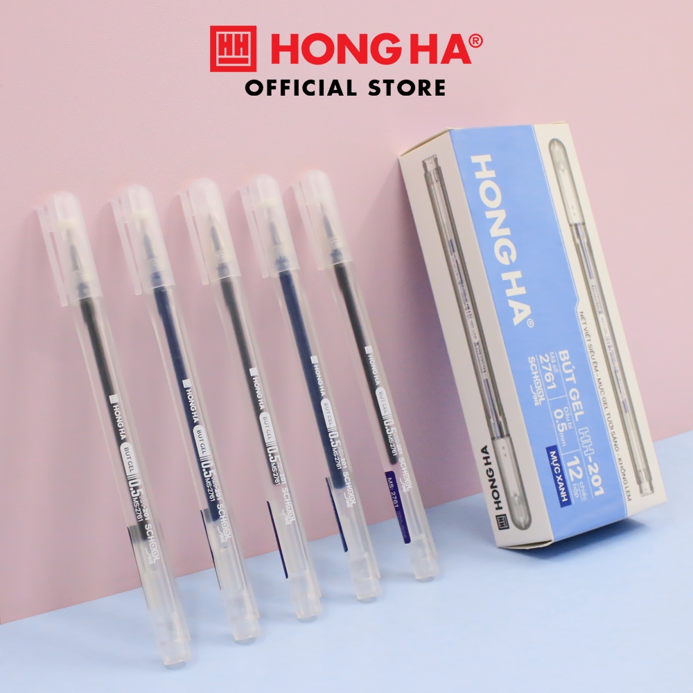 ปากกาเจลกล่อง 12 ด้าม Hong Ha -HH- 201 (ดํา, น้ําเงิน, ม่วง) (0.5mm) - 2761