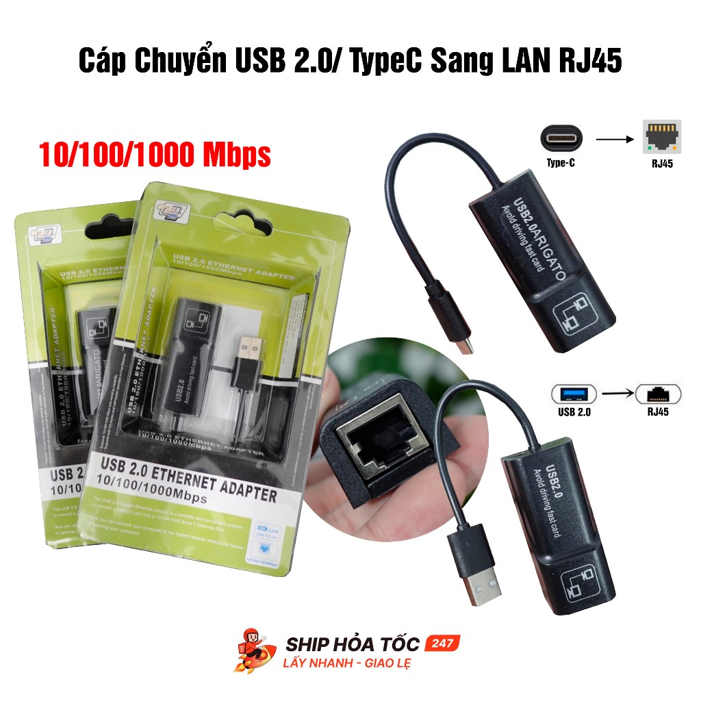 Usb 2.0/ TypeC to RJ45 Lan Network Cable 10/100/1000Mbps รองรับ Win XP/7/8/ MAS OS