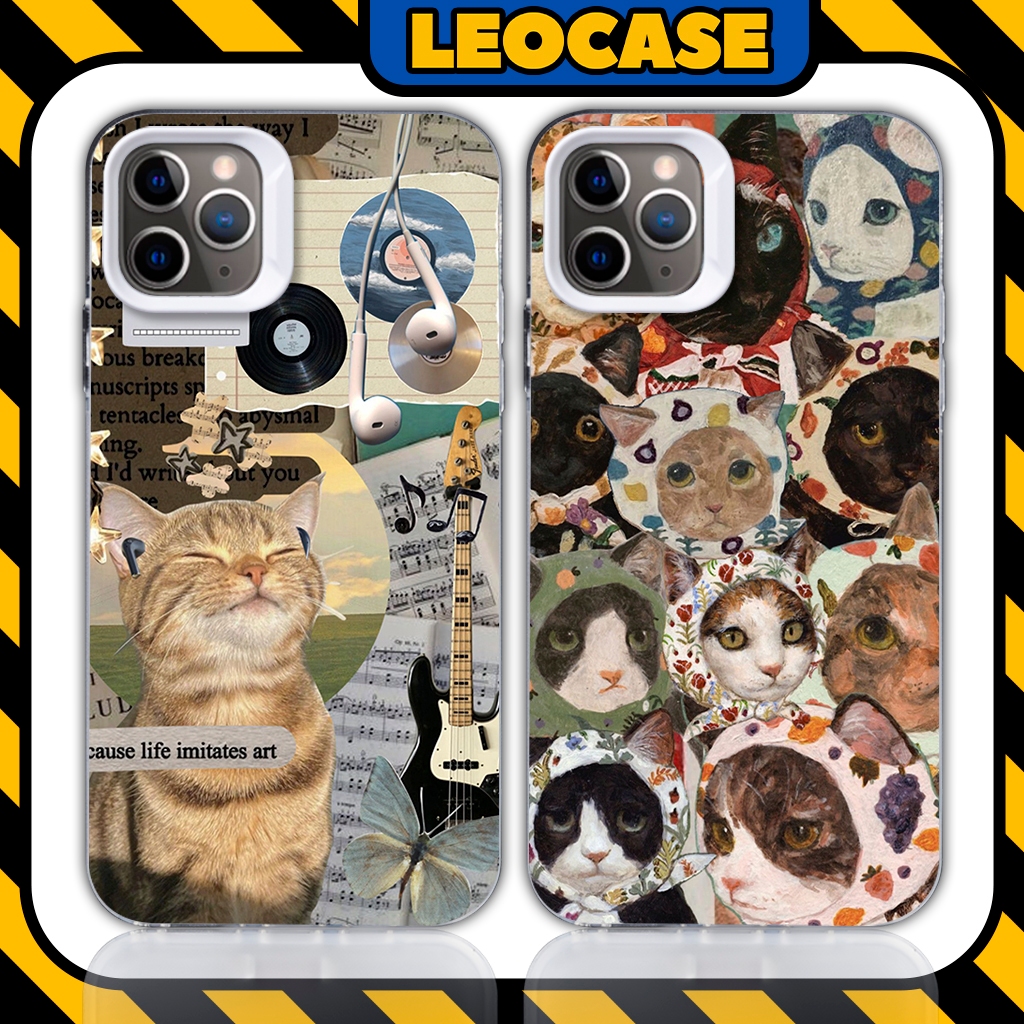 Leocase เคส iPhone ซิลิโคนคุณภาพสูง ลูกแมวภาพตัดปะศิลปะความงาม y2k สําหรับ iPhone 15/14/13/12/11/X/Xsmax/8/7plus