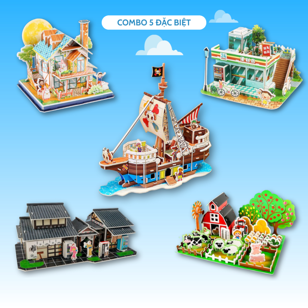 House Paper - Combo6 Assembly Model (เรือ HT+วิลล่าเขียว+CH 24h+NN+PK+PN) ช่วยให้เด็กพัฒนาความคิด