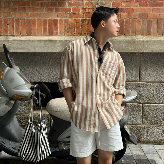 เสื้อเชิ้ตลายสก๊อตผ้าลินินพรีเมี่ยมหลวม Format มีกระเป๋า เสื้อโอเวอร์ไซส์ ZOTEE - รูปที่ 3
