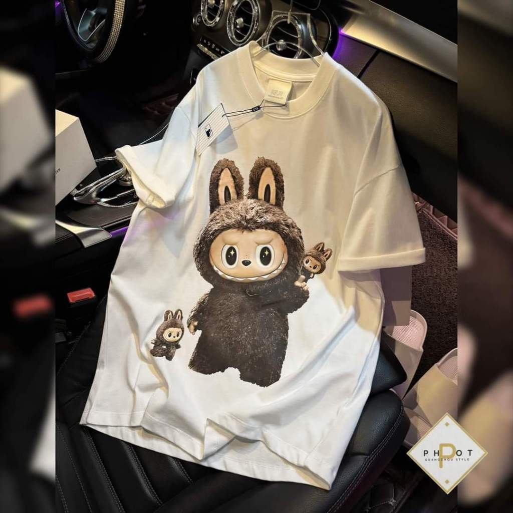 Labubui Bear เสื้อยืดผ้าฝ้ายแห้งหนาหลวม Fit ผู้ชายผู้หญิง NA430 ️