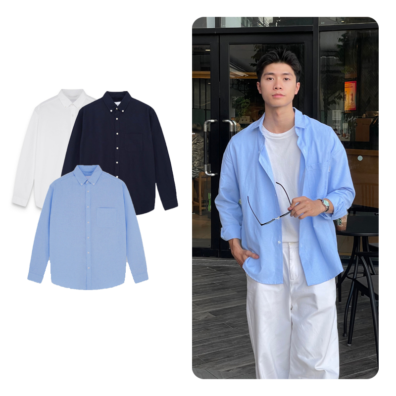 HALLEY A13 เสื้อคอปกแขนยาว Oxford เกาหลีสําหรับผู้ชายและผู้หญิง