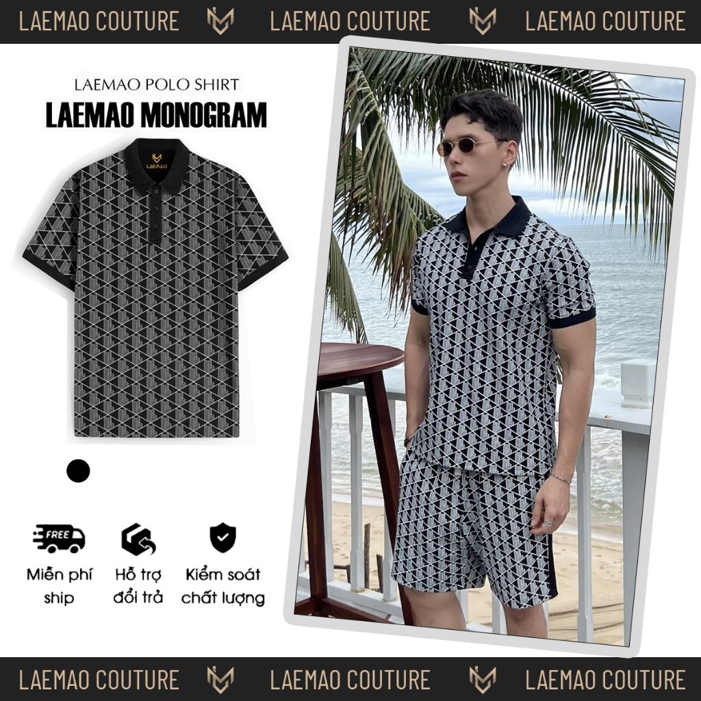 LAEMAO เสื้อโปโล เนื้อจระเข้ผ้าฝ้าย ลาย LAEMAO MONOGRAM - AP123