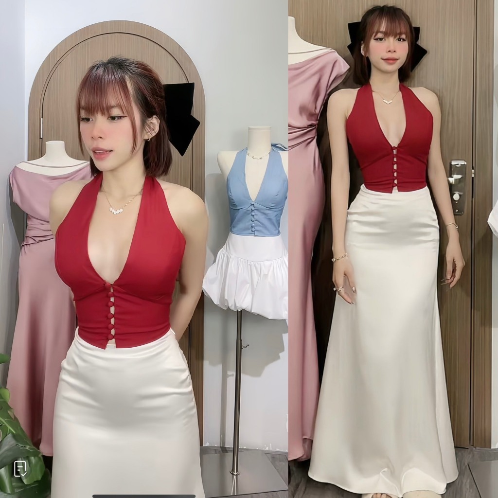 Croptop WOMENS BIRDS - 6 ปุ่มปกปิด (โฟมโฟมพร้อม) | ผ้าลินินเนื้อนุ่ม ไซส์ SMl WOMEN
