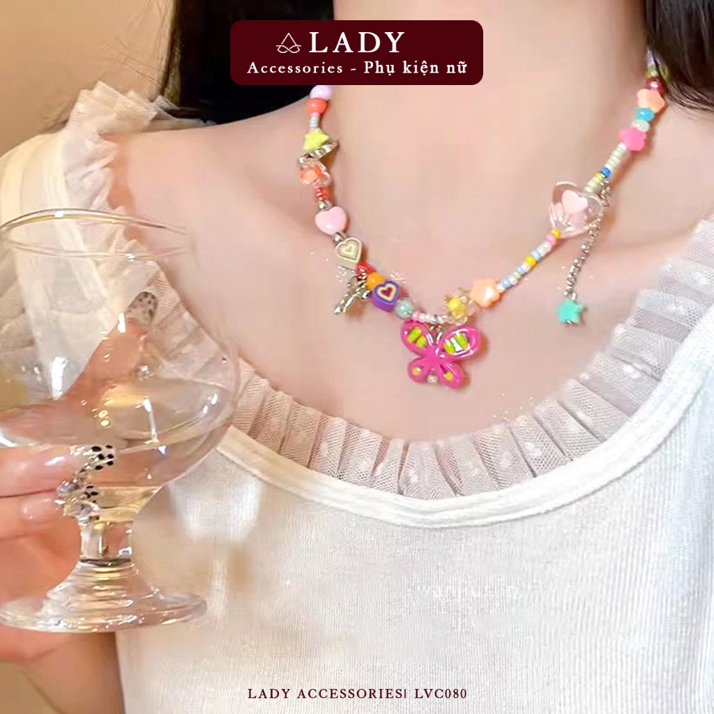 สร้อยคอโชคเกอร์ชายหาดสไตล์ Y2K สร้อยคอลูกกวาดสีรุ้งสีสันสดใส Lady Accessories LVC080
