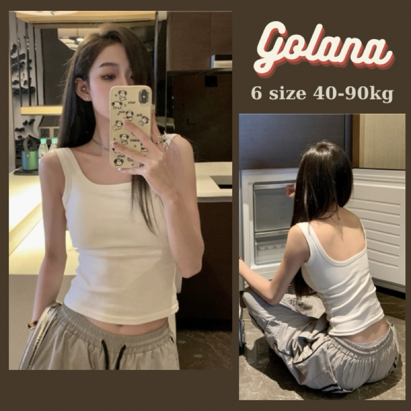 เสื้อกล้ามสายใหญ่พร้อมแผ่นรองหน้าอกเสื้อกล้ามสายขนาดใหญ่คอเหลี่ยมสีทึบ (มีไซส์ใหญ่) บล44
