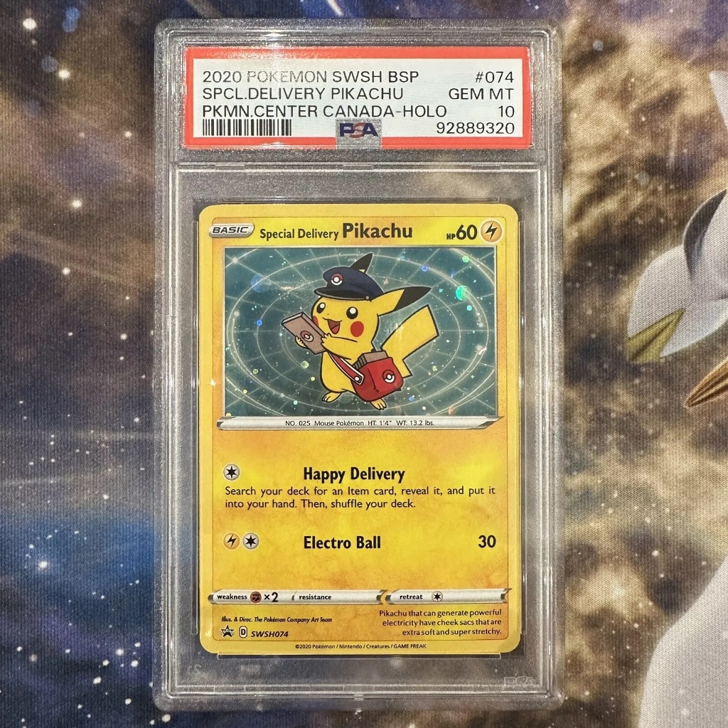 Psa 10 Special Delivery Pikachu Holo SWSH074 Pokemon Center Canada Promo 2020 1459 d7 NF4 1-38 การ์ด