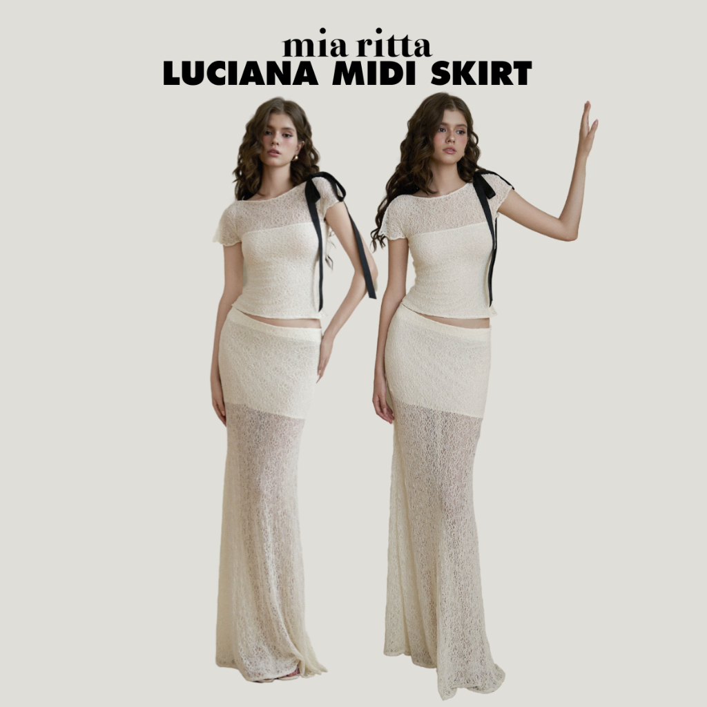 กระโปรง midi Lucana Mia Ritta V1086 - กระโปรง midi ลูกไม้สีเหลือง - กระโปรง midi ลูกไม้มีซับใน