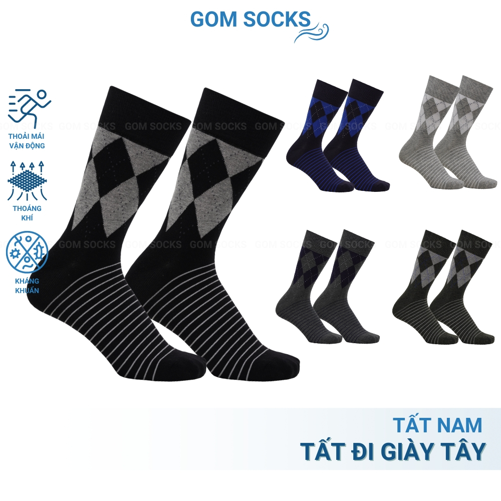 GOMSOCKS ถุงเท้าคอเต่าผู้ชายพร้อมรองเท้าเดรส รุ่น MIX07 ผ้าฝ้ายเนื้อนุ่ม ดูดซับความชื้นระบายอากาศ - 