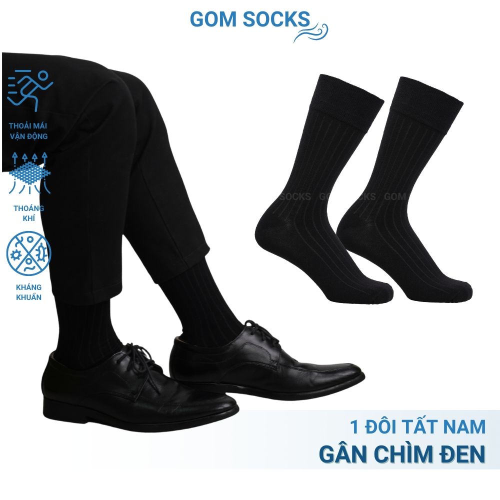 GOMSOCKS ถุงเท้าผู้ชายพร้อมรองเท้าเดรสคอปกสูงลายจั๊มสีดําวัสดุผ้าฝ้ายนุ่มและระบายอากาศได้ดี -TAYGANC