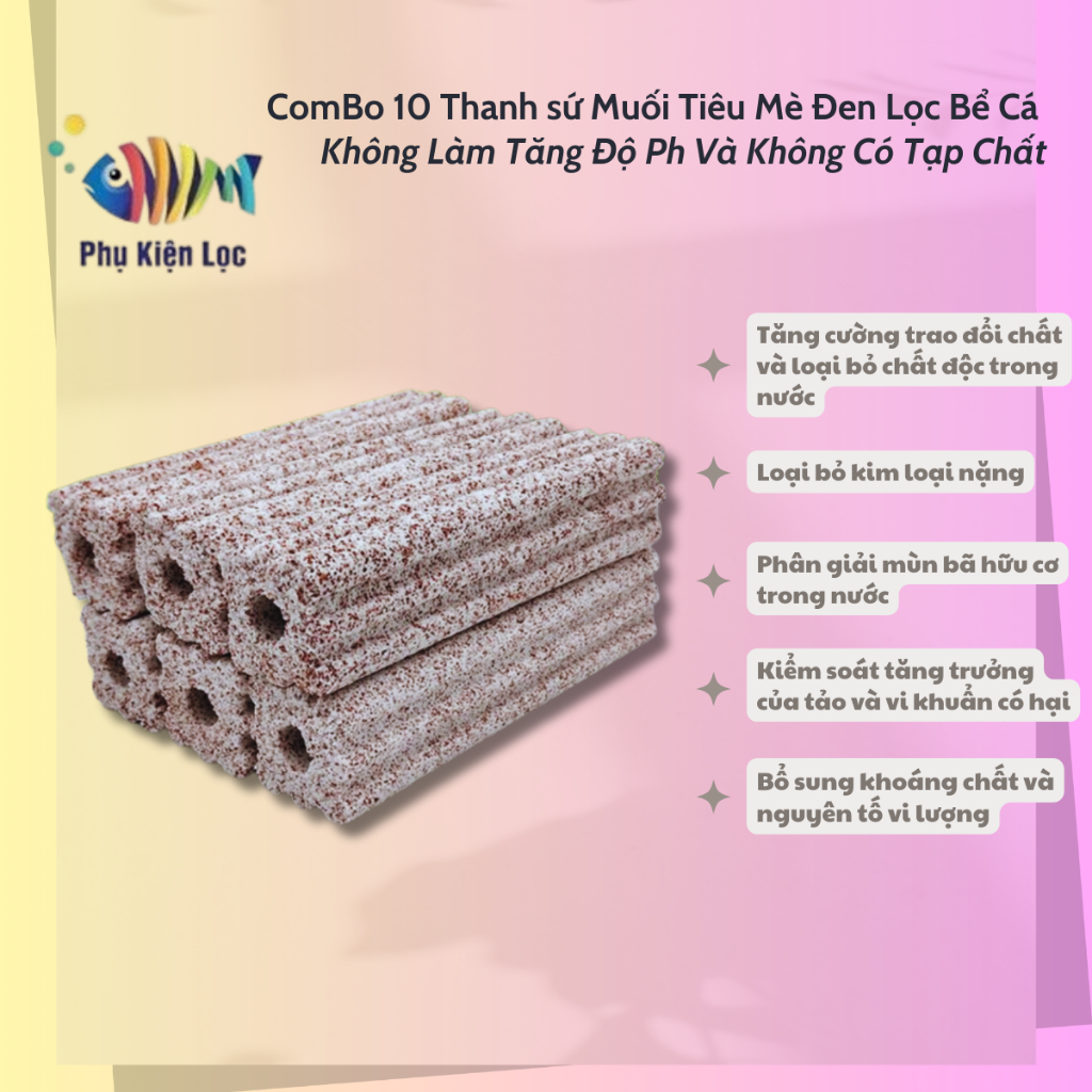 ComBo 10 Porcelain Bars Salt Pepper Black Sesame Aquarium Filter ไม่มีการเพิ่มระดับ Ph และไม่มีสิ่งส