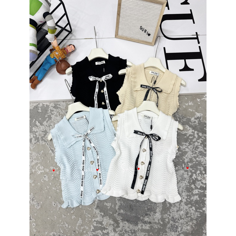 Miumiu เสื้อสเวตเตอร์คลื่นปกโบว์