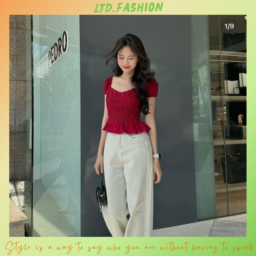 เสื้อเชิ้ต LINEN จับจีบคอปกและแขนพัฟ - LTD.FASHION - ALICIA TOP