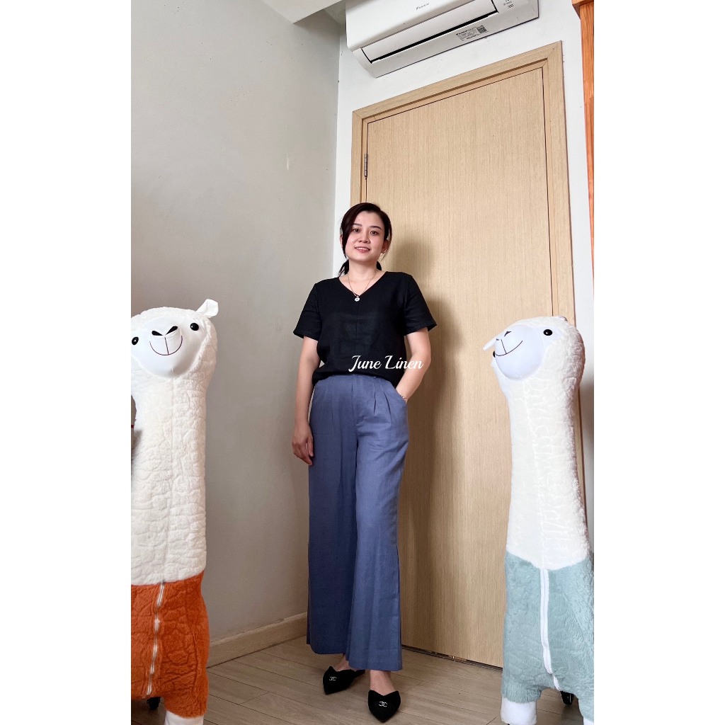 [JUNE LINEN] Q10 กางเกงขายาว LINEN เอวสูง IN MANY COLORS ด้านหลังยางยืด มีให้เลือก Bigsize
