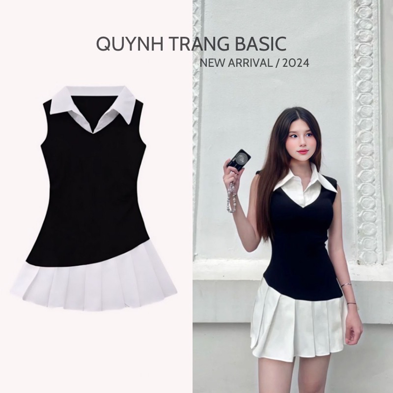 เดรสแขนกุดเข้ารูป เสื้อเชิ้ตตัวสั้นจับจีบเรียบหรู By QuynhTrangBasic