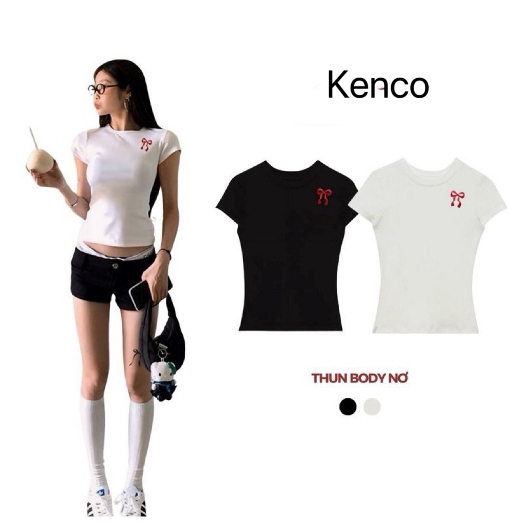 เสื้อทีเชิ้ตเด็กมีโบว์ เข้ารูป ยางยืดไทย ผ้าฝ้ายเย็นสบาย สวย E18 Kenco M177