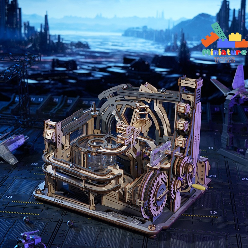 [เวอร์ชันภาษาอังกฤษ]โมเดลประกอบไม้ 3 มิติแบบไดนามิก ROKR Marble Spaceport Marble Run ปริศนาไม้ LGC01 ของขวัญสร้างสรรค์