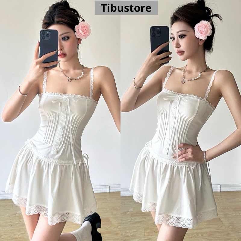 Tibu เดรสสั้นลูกไม้ Trim Bodycon ชุดเดรสสองชิ้นสีขาวเลดี้พร้อมปุ่มจีบบานและชายเสื้อนูนสําหรับปาร์ตี้ออกนอกบ้าน 13