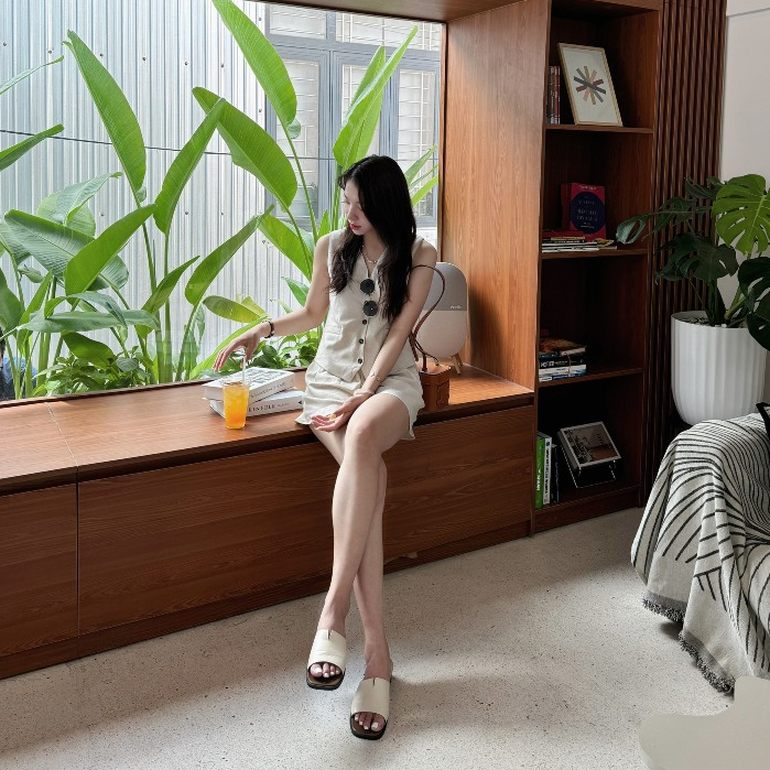 (OLDSCHOOL PHOTO) SALT AND PEPPER LINEN เสื้อกั๊ก Set พร้อมกางเกงขาสั้นพื้นฐาน - รูปที่ 5