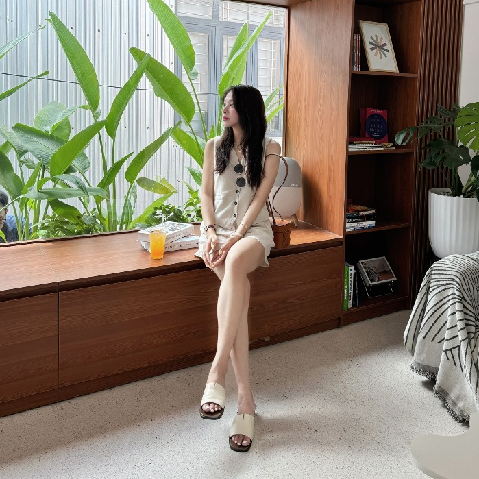 (OLDSCHOOL PHOTO) SALT AND PEPPER LINEN เสื้อกั๊ก Set พร้อมกางเกงขาสั้นพื้นฐาน - รูปที่ 6